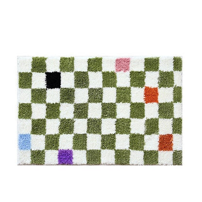 Fluffy Abstract Checkered Rug