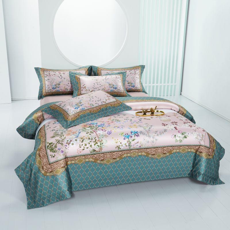 Anne Hybrid Floral And Diamond Printed Silky Egyptian Cotton Bedding Set