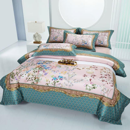 Anne Hybrid Floral And Diamond Printed Silky Egyptian Cotton Bedding Set
