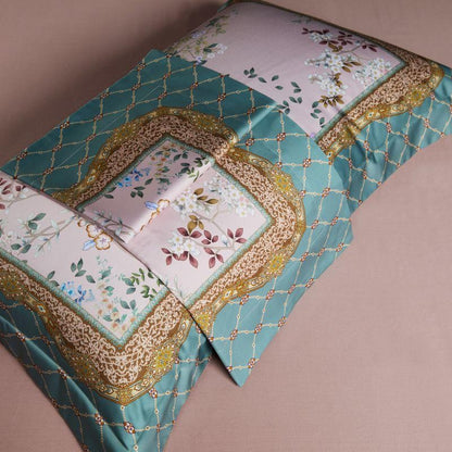 Anne Hybrid Floral And Diamond Printed Silky Egyptian Cotton Bedding Set