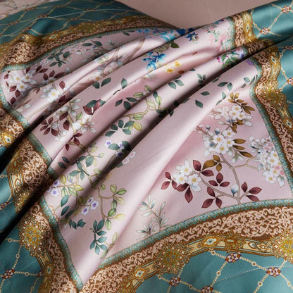 Anne Hybrid Floral And Diamond Printed Silky Egyptian Cotton Bedding Set