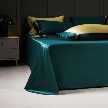 Manya Peacock Teal Reversible Egyptian Cotton Silk Bedding Set