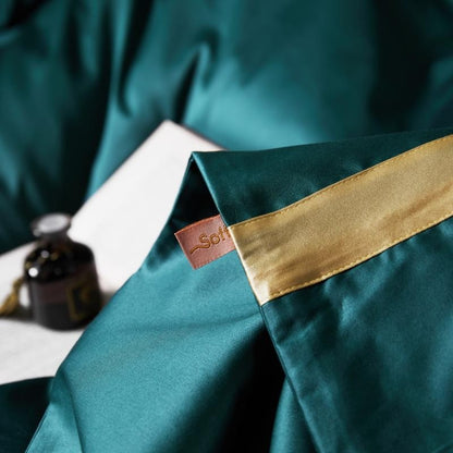 Manya Peacock Teal Reversible Egyptian Cotton Silk Bedding Set