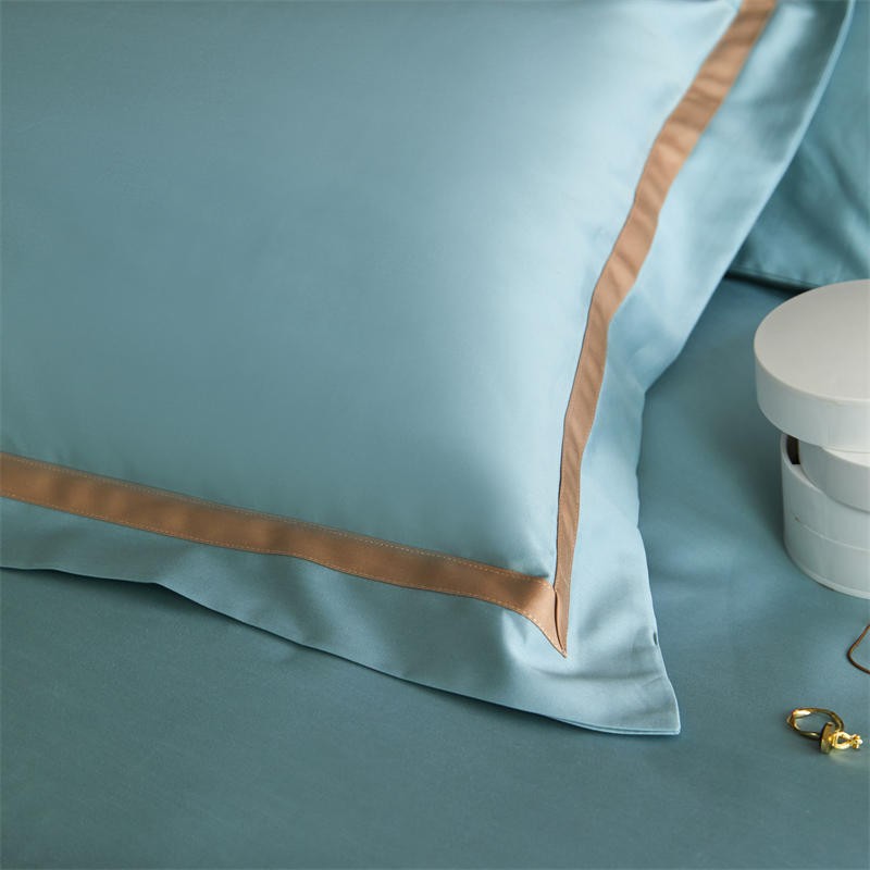 Karine Seafoam Blue Modern Stripe Border Egyptian Cotton Bedding Set