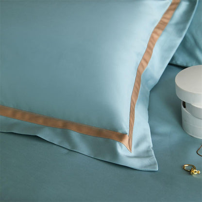 Karine Seafoam Blue Modern Stripe Border Egyptian Cotton Bedding Set