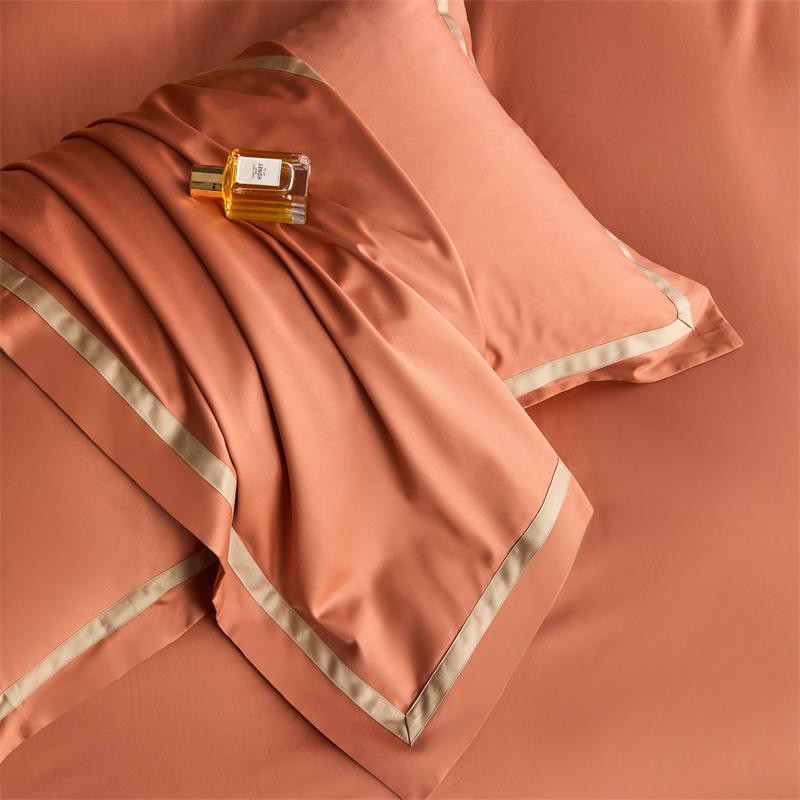 Karine Desert Terracotta Modern Stripe Border Egyptian Cotton Bedding Set