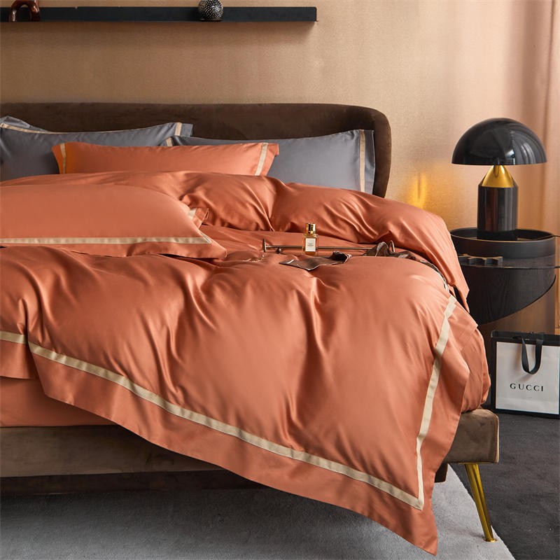 Karine Desert Terracotta Modern Stripe Border Egyptian Cotton Bedding Set