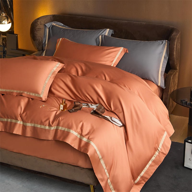Karine Desert Terracotta Modern Stripe Border Egyptian Cotton Bedding Set