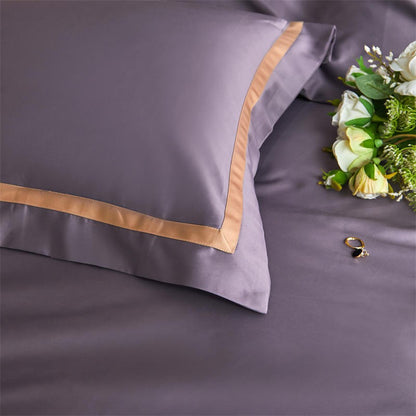 Karine Smoky Lavender Modern Stripe Border Egyptian Cotton Bedding Set