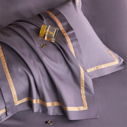 Karine Smoky Lavender Modern Stripe Border Egyptian Cotton Bedding Set
