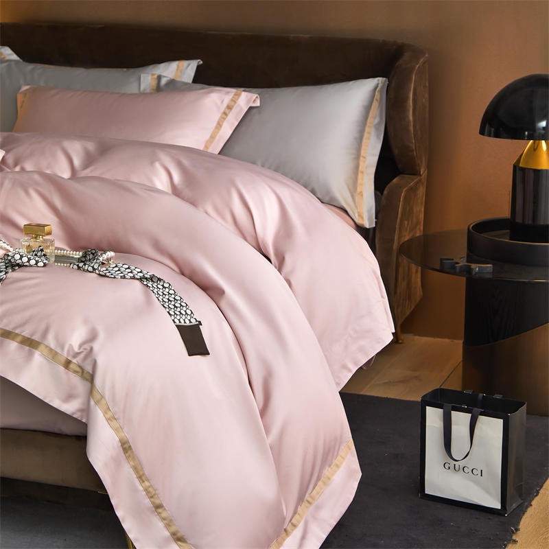 Karine Pink Pearl Modern Stripe Border Egyptian Cotton Bedding Set