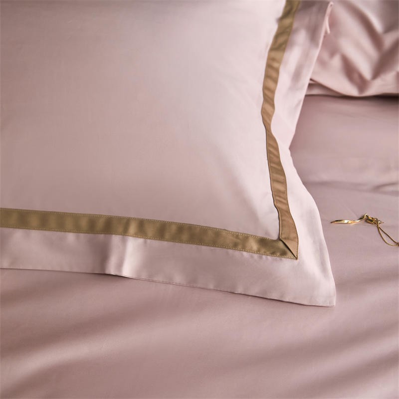 Karine Pink Pearl Modern Stripe Border Egyptian Cotton Bedding Set