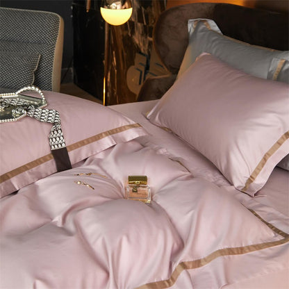 Karine Pink Pearl Modern Stripe Border Egyptian Cotton Bedding Set
