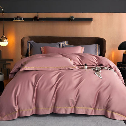 Karine Dusty Rose Modern Stripe Border Egyptian Cotton Bedding Set