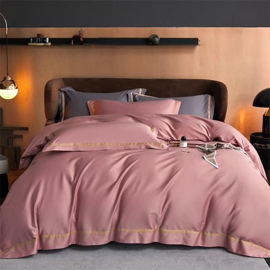 Karine Dusty Rose Modern Stripe Border Egyptian Cotton Bedding Set Bedding Bedding set Color_Pink Cover Duvet King size bedding Material_Egyptian Cotton Queen size bedding set Size_Double Size_King Size_Queen Thread Count_1000TC