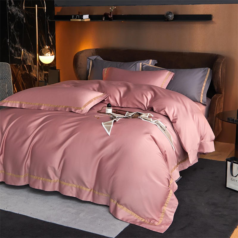 Karine Dusty Rose Modern Stripe Border Egyptian Cotton Bedding Set