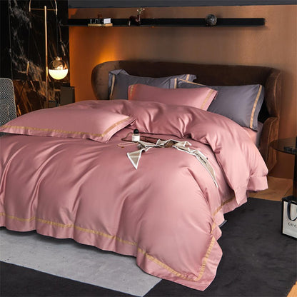 Karine Dusty Rose Modern Stripe Border Egyptian Cotton Bedding Set