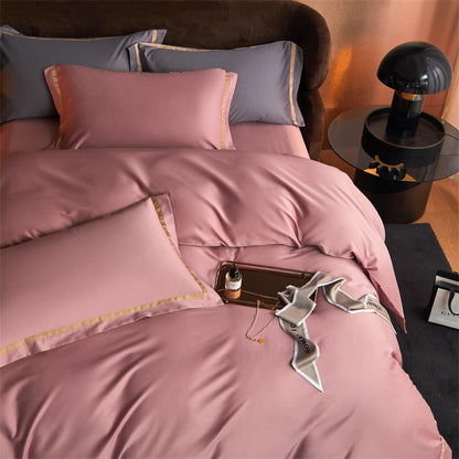 Karine Dusty Rose Modern Stripe Border Egyptian Cotton Bedding Set