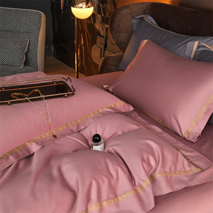 Karine Dusty Rose Modern Stripe Border Egyptian Cotton Bedding Set