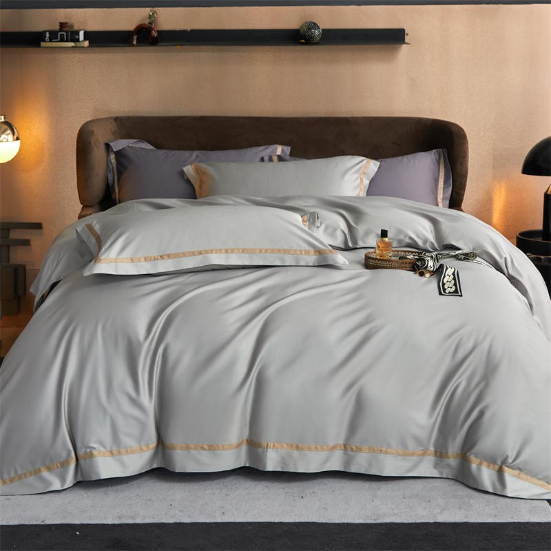 Karine Silver Charm Modern Stripe Border Egyptian Cotton Bedding Set