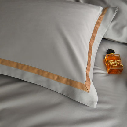 Karine Silver Charm Modern Stripe Border Egyptian Cotton Bedding Set