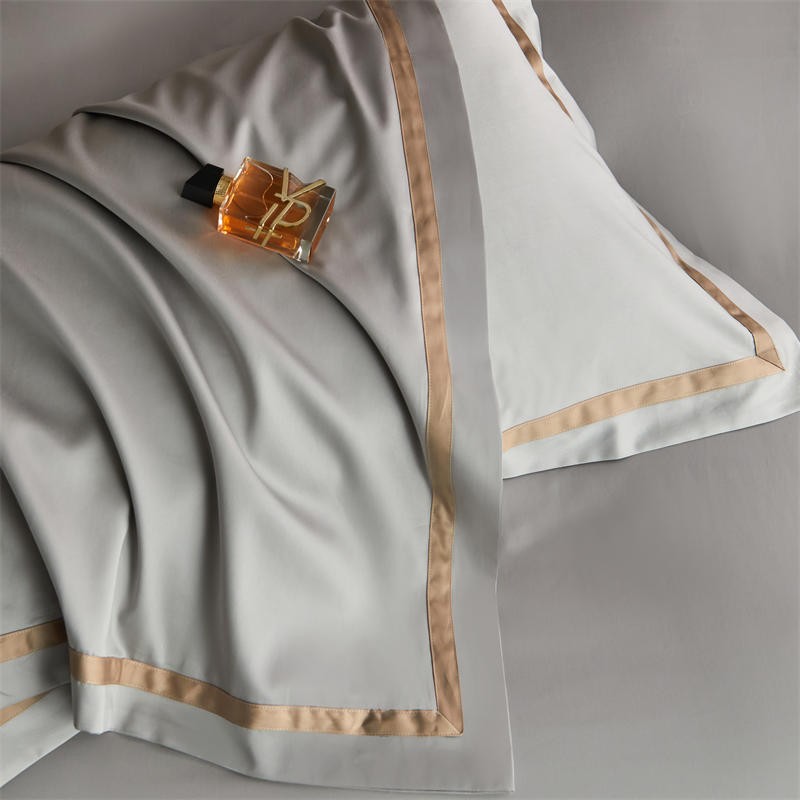 Karine Silver Charm Modern Stripe Border Egyptian Cotton Bedding Set