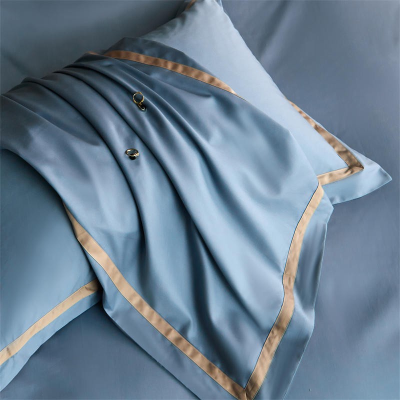 Karine Brittany Blue Modern Stripe Border Egyptian Cotton Bedding Set