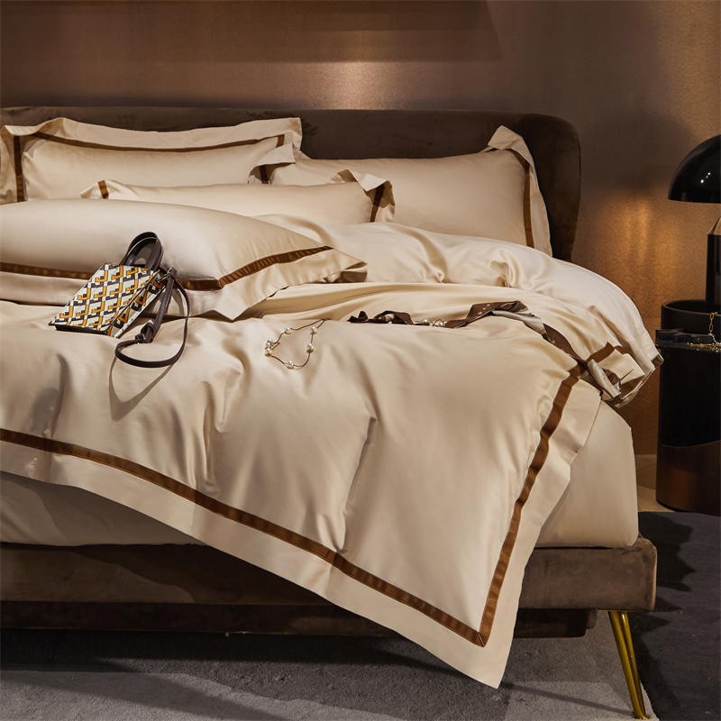 Brisa Dark Vanilla Contrasting Hotel Stripe Bedding Set