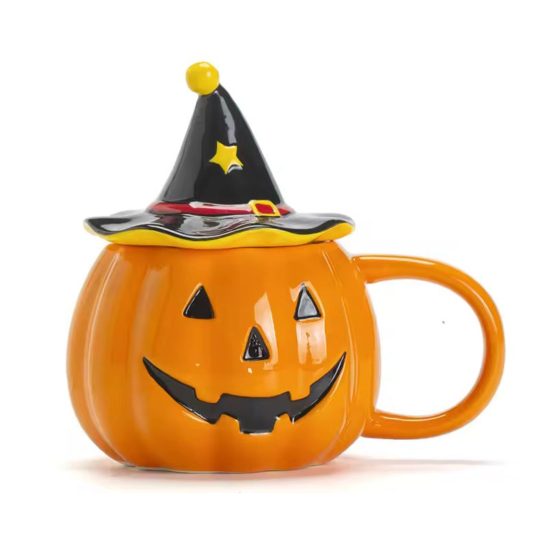 Pumpkin Witch Hat Ceramic Mug with Lid