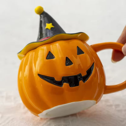 Pumpkin Witch Hat Ceramic Mug with Lid