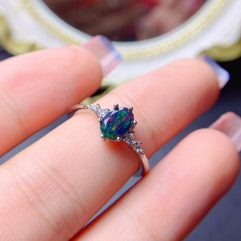 925 Sterling Silber Australien Schwarz Opal Ring