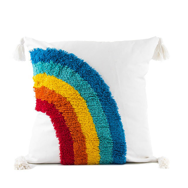 Rainbow Tassels Cushion Cover embroidered rainbow SUB CATEGORY_Cushion Covers