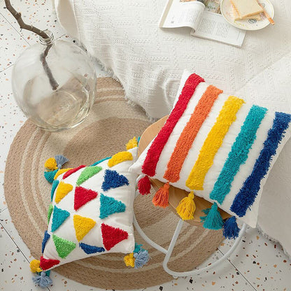 Rainbow Tassels Cushion Cover embroidered rainbow SUB CATEGORY_Cushion Covers