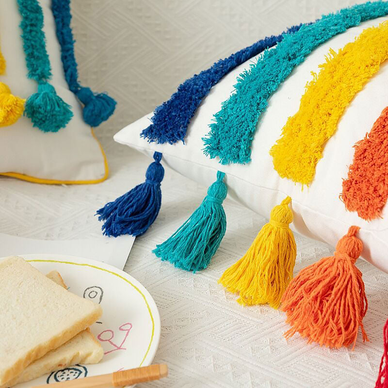 Rainbow Tassels Cushion Cover embroidered rainbow SUB CATEGORY_Cushion Covers