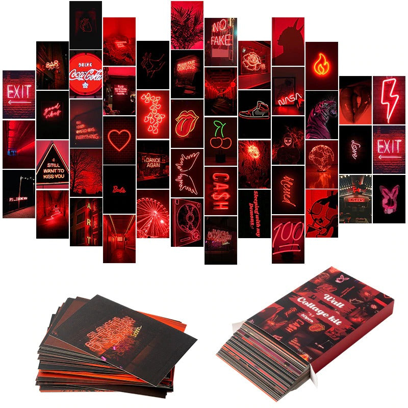 Red Neon Wall Collage Cards AESTHETIC_eGirl SUB CATEGORY_Poster Cards