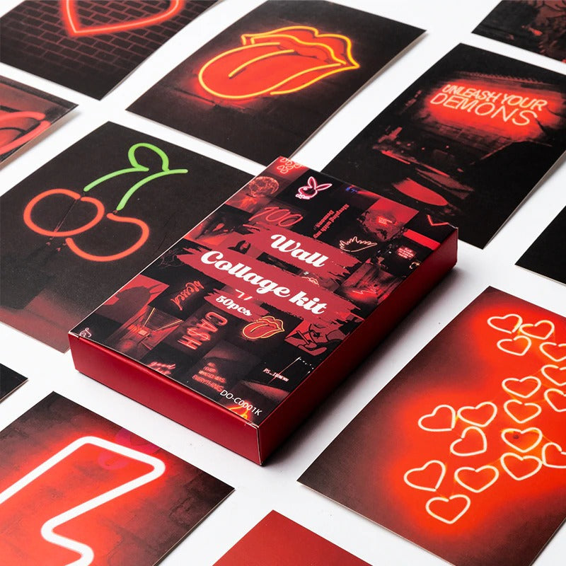 Red Neon Wall Collage Cards AESTHETIC_eGirl SUB CATEGORY_Poster Cards