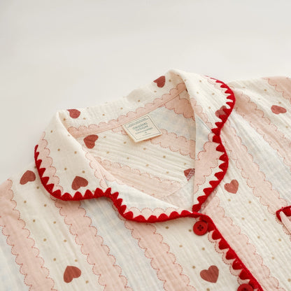 Stitched Edge Red Hearts Pajama Set