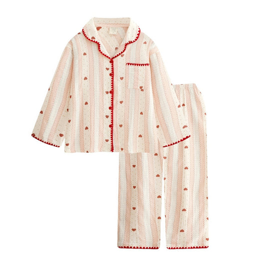 Stitched Edge Red Hearts Pajama Set