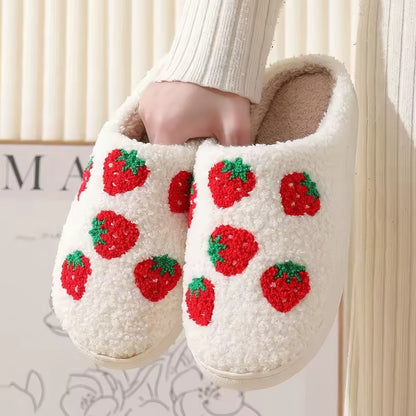 Red Strawberries Soft Plush House Slippers