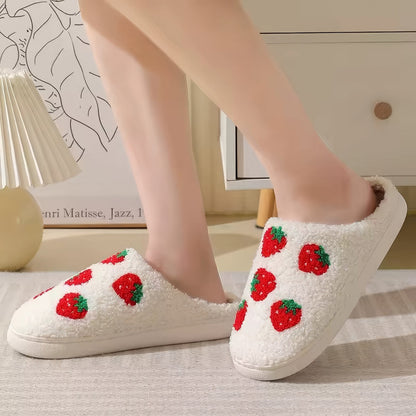 Red Strawberries Soft Plush House Slippers