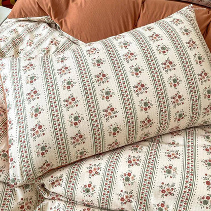 Retro Brown Floral Print Bedding Set bed sheet bedsheets coquette cottagecore