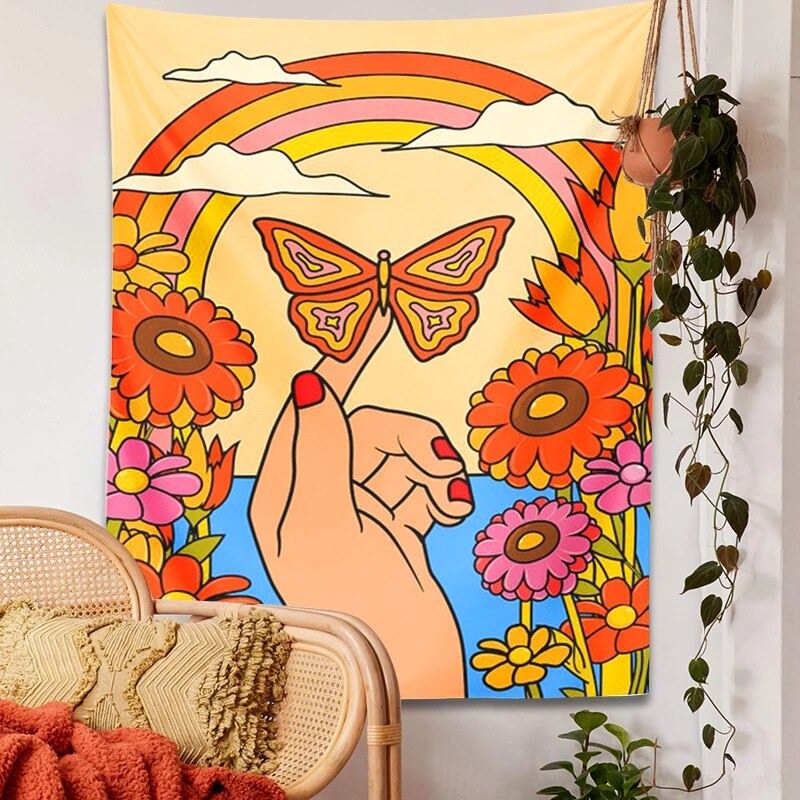 Hand with Butterfly Indie Art Tapestry