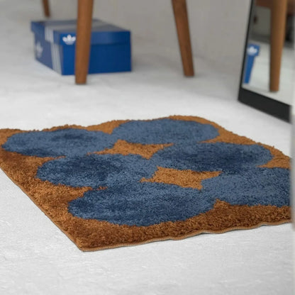Retro Pop Blue & Rust Floral Shaggy Accent Rug