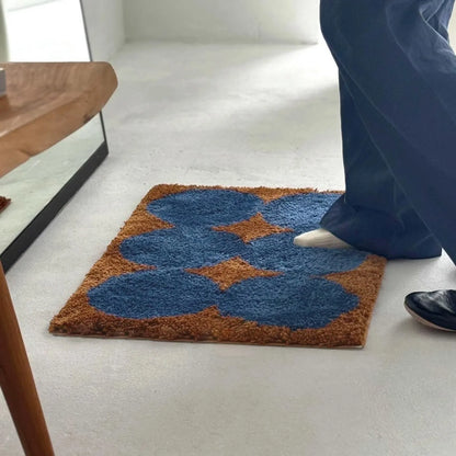 Retro Pop Blue & Rust Floral Shaggy Accent Rug