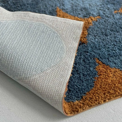 Retro Pop Blue & Rust Floral Shaggy Accent Rug