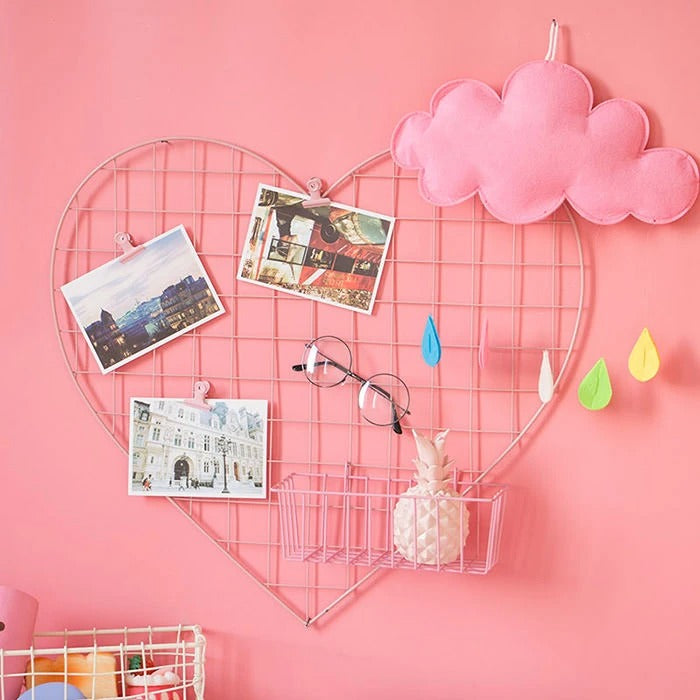 Heart Grid Wall Organizer/Photo Display AESTHETIC_Soft Girl SUB CATEGORY_Photo Displays