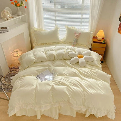 Ruffle Lace Bedding Set bed sheet bedsheets ruffles white