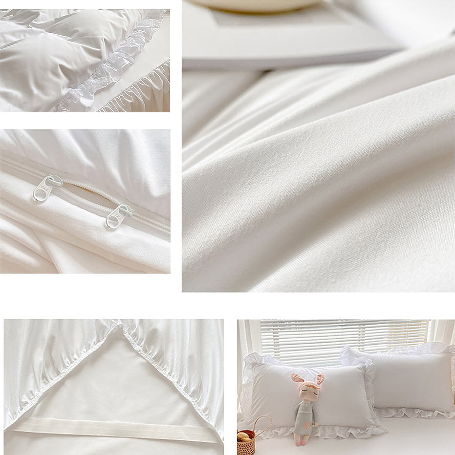 Ruffle Lace Bedding Set bed sheet bedsheets ruffles white