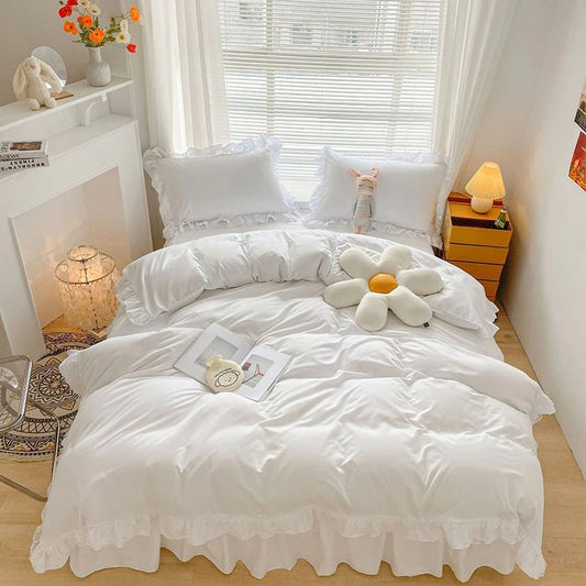 Ruffle Lace Bedding Set bed sheet bedsheets ruffles white