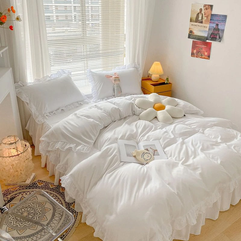 Ruffle Lace Bedding Set bed sheet bedsheets ruffles white